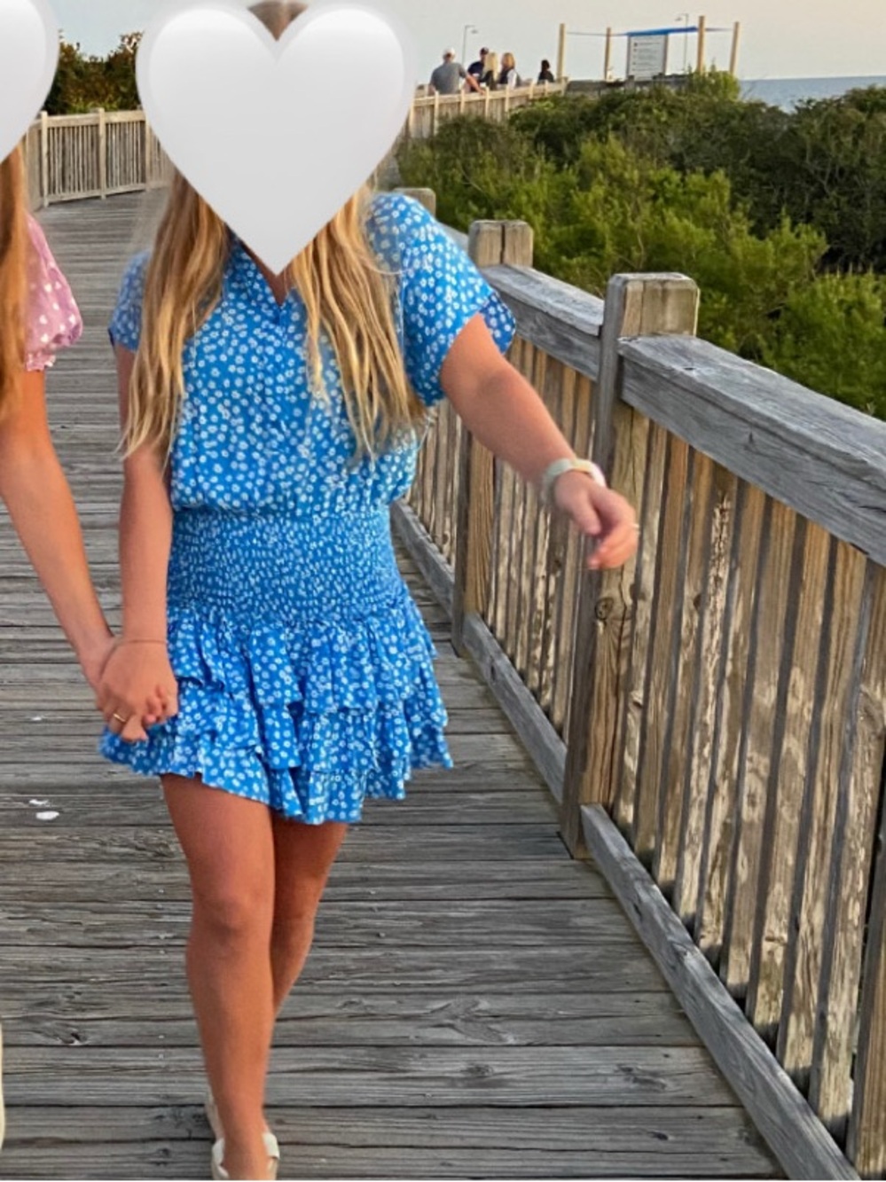 Skylar + Madison | Blue Floral Smocked Waist Ruffle Dress | Small